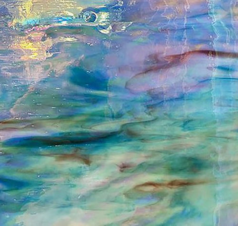 Stained Glass Supplies DG1099 - Iridized Aqua/Turquoise/ Amethyst/White Opal Sheet Glass