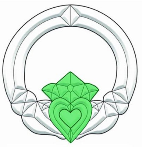 Small Irish Claddagh Bevel Cluster EC821 (Clear and Green Bevels)