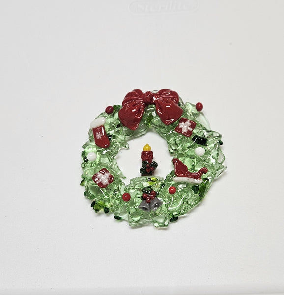 Handmade Fused Art Glass Christmas Wreath Including Gift Box