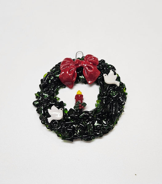 Handmade Fused Art Glass Christmas Wreath Including Gift Box