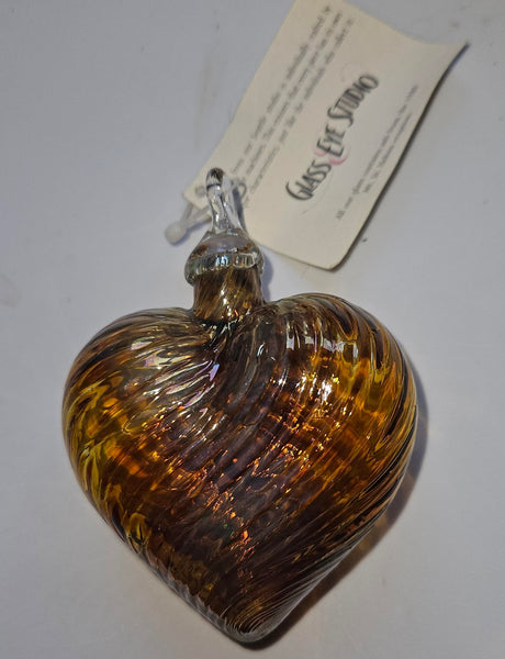 Handmade by Artisan Glass Eye Studio Gold Iridescent Swirl Heart Ornament