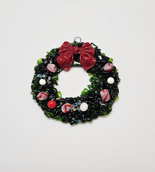 Handmade Fused Art Glass Christmas Wreath Including Gift Box