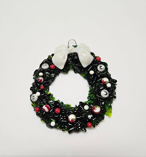 Handmade Fused Art Glass Christmas Wreath Including Gift Box