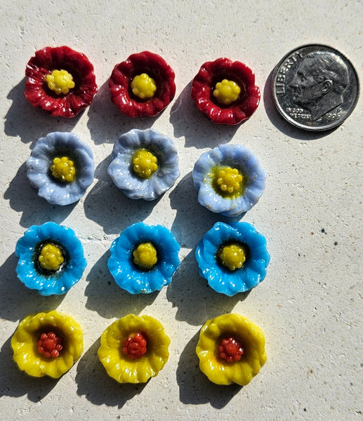 COE 96 Pre Fused Small Glass Flowers Assortments Small Poppy (s) ~1/2 Inch