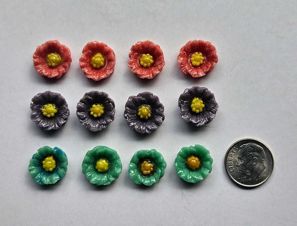 COE 96 Pre Fused Small Glass Flowers Assortments Small Poppy (s) ~1/2 Inch