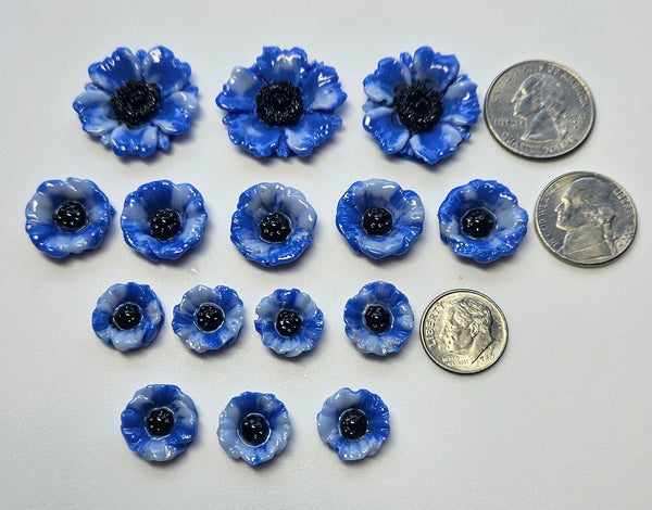 COE 96 Pre Fused Glass Flower Collection Poppy (s) ~13 & 18 & 25mm