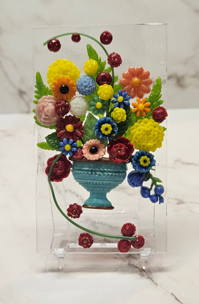 Handmade Fused Art Glass Bouquet of Flowers - Several Styles All Includes Stand