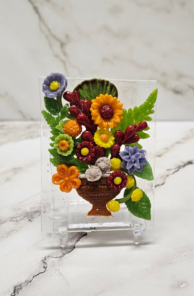 Handmade Fused Art Glass Bouquet of Flowers - Several Styles All Includes Stand