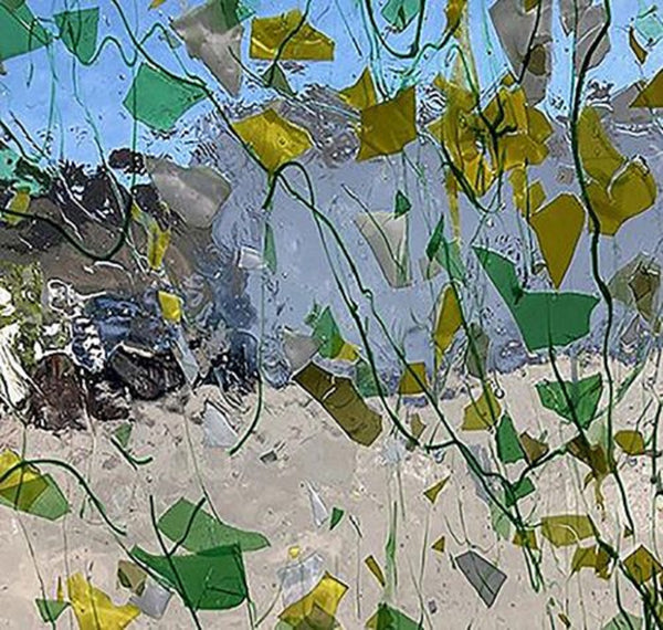Stained Glass Supplies DG1182 - Confetti Glass Green, Yellow Fractures on Clear