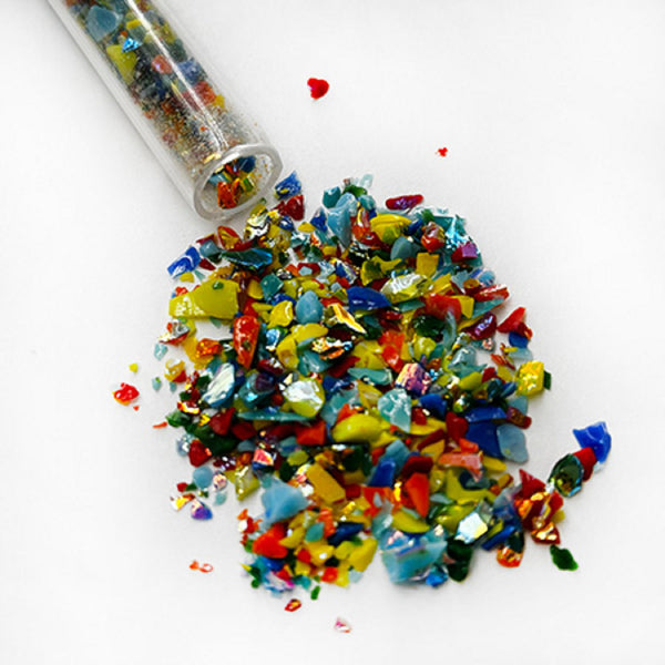 1 oz Opalescent Mixture with Rainbow Dichroic Frit Flakes 96 COE