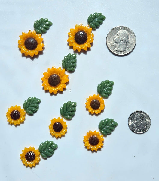 COE 96 Fusible Glass Flowers (Sunflower .62 - .88 inch) and Leaves for Your Fused Glass Projects