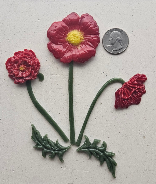 COE 96 Fused Glass Poppy Flowers, Leaves, Stems for your Fused Glass Garden Scene