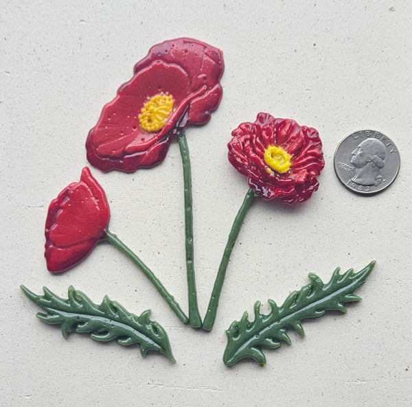 COE 96 Fused Glass Poppy Flowers, Leaves, Stems for your Fused Glass Garden Scene