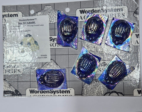 Tiffany Style - 6 Large Scarab - Iridescent Blue Aurene Chicago Art Glass