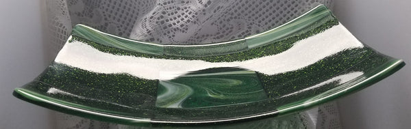 Fused Aventurine Green Sparkle Art Glass Sushi Dish