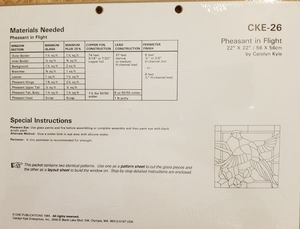 CKE 26 - Pheasant in Flight - Full size pattern 22 x 22 Inch