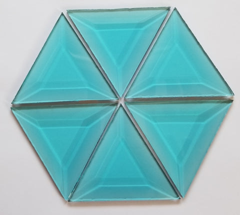 3 Inch Turquoise Glass Triangle Bevels Pack of 6