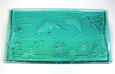 DT33 Dolphin Seascape Texture Mold for Glass Tile or Dish 7 X 13