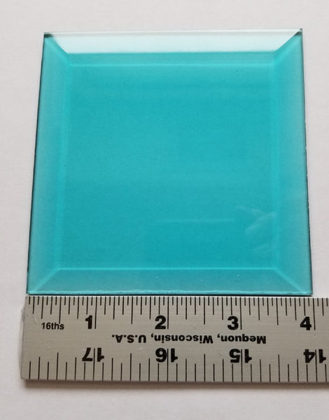 4 Inch Square Turquoise Glass Bevels - Pack of 5