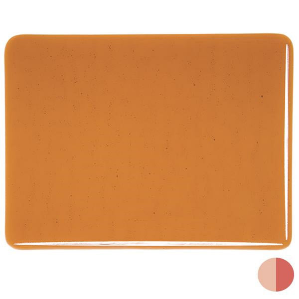 BU01305 - Bullseye Sunset Coral Transparent Striker 5x10 Double Rolled - 90 COE -